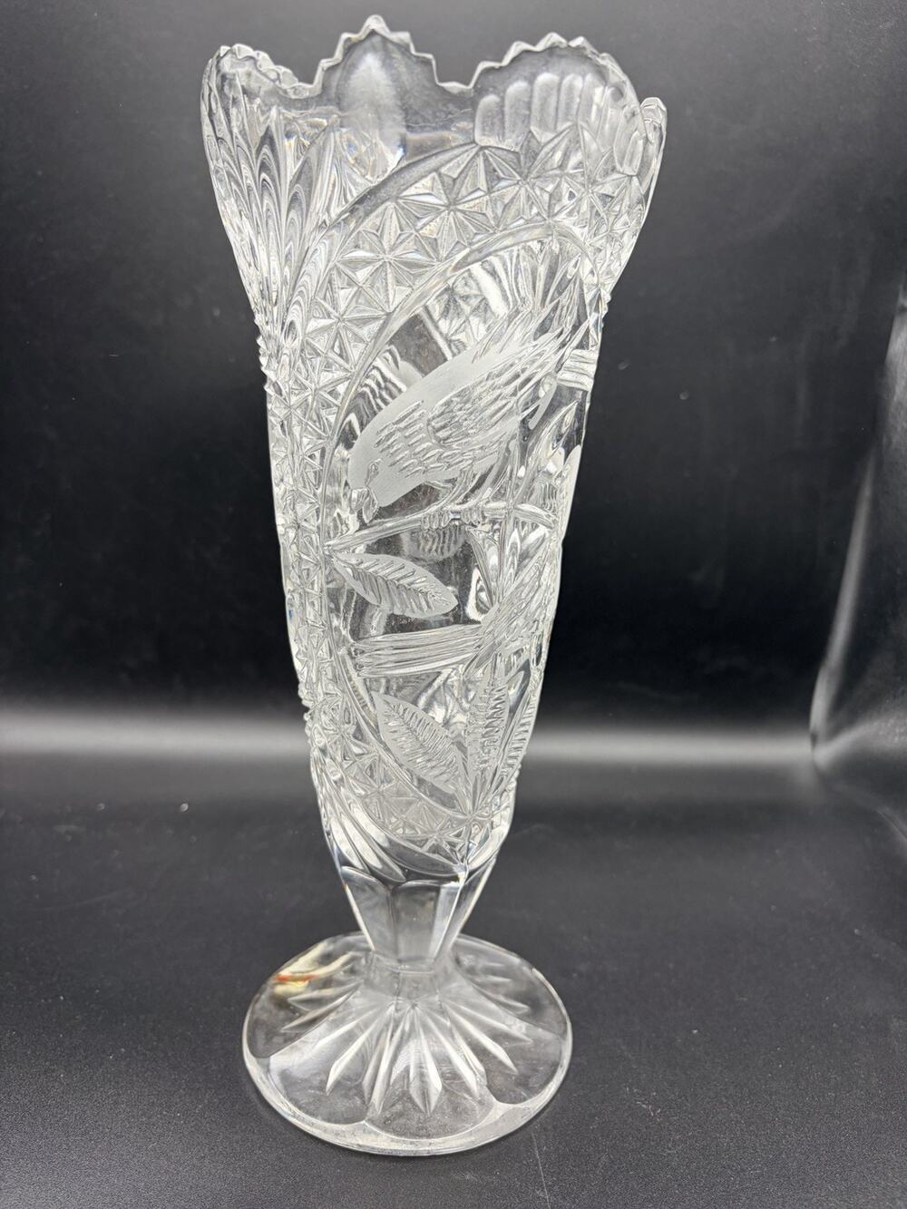 Tall VINTAGE HOFBAUER "BYRDES" Vase 10” High - Stunning Lead Crystal